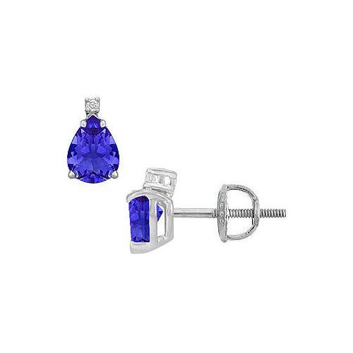 Diamond and Sapphire Stud Earrings : 14K White Gold - 2.04 CT TGW-JewelryKorner-com