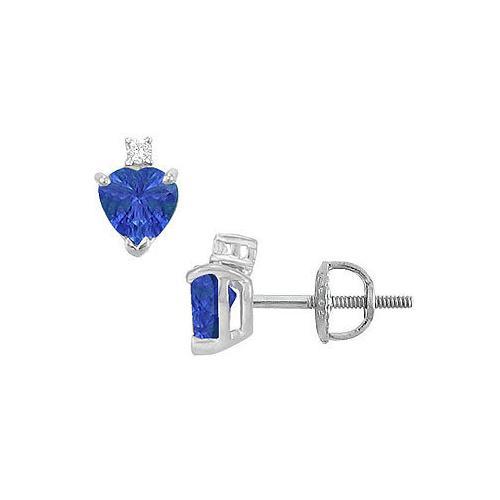 Diamond and Sapphire Stud Earrings : 14K White Gold - 2.04 CT TGW-JewelryKorner-com