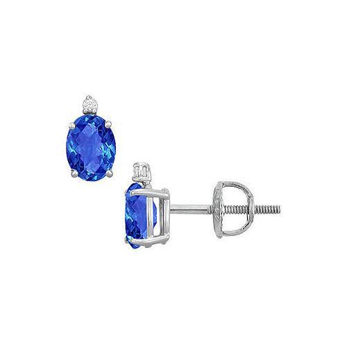 Diamond and Sapphire Stud Earrings : 14K White Gold - 2.04 CT TGW-JewelryKorner-com