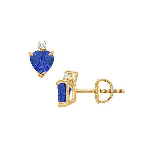 Diamond and Sapphire Stud Earrings : 14K Yellow Gold - 2.04 CT TGW-JewelryKorner-com