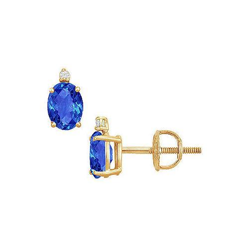 Diamond and Sapphire Stud Earrings : 14K Yellow Gold - 2.04 CT TGW-JewelryKorner-com