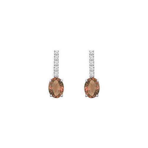 Diamond and Smoky Topaz Earrings : 14K White Gold - 1.25 CT TGW-JewelryKorner-com