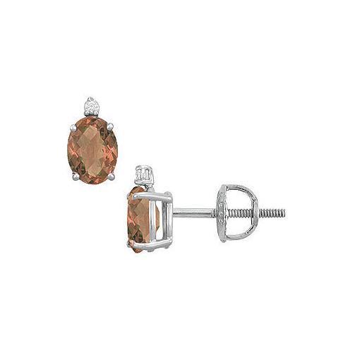 Diamond and Smoky Topaz Stud Earrings : 14K White Gold - 2.04 CT TGW-JewelryKorner-com