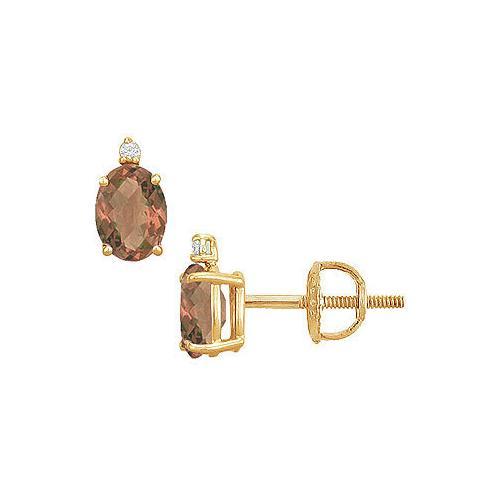 Diamond and Smoky Topaz Stud Earrings : 14K Yellow Gold - 2.04 CT TGW-JewelryKorner-com