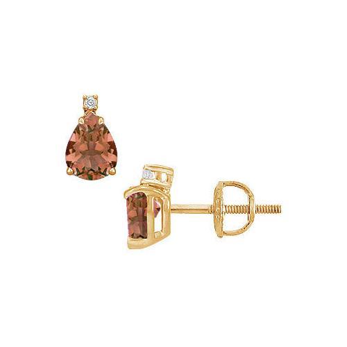 Diamond and Smoky Topaz Stud Earrings : 14K Yellow Gold - 2.04 CT TGW-JewelryKorner-com