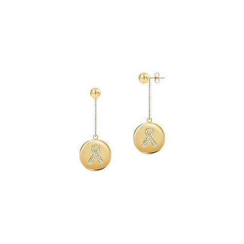 Diamond Breast Cancer Awareness Ribbon Disc Earrings : 14K Yellow Gold - 0.33 CT Diamonds-JewelryKorner-com