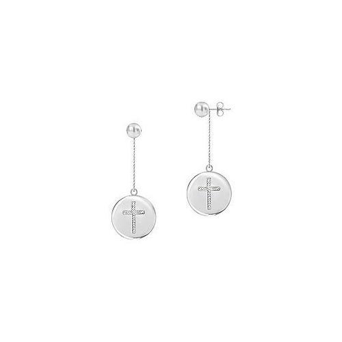 Diamond Cross Earrings : 14K White Gold - 0.25 CT Diamonds-JewelryKorner-com