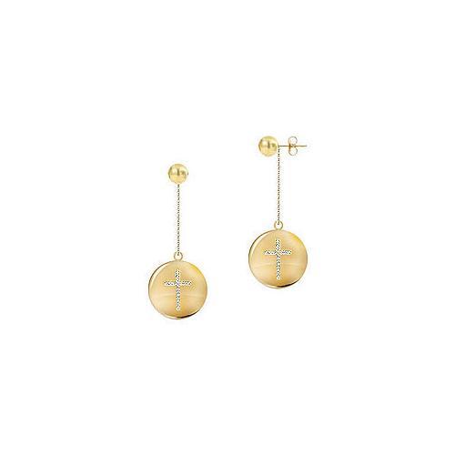 Diamond Cross Earrings : 14K Yellow Gold - 0.25 CT Diamonds-JewelryKorner-com