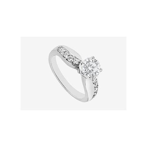Diamond Engagement Ring with half a carat center diamond in 14K White Gold 0.75 carat TDW-JewelryKorner-com