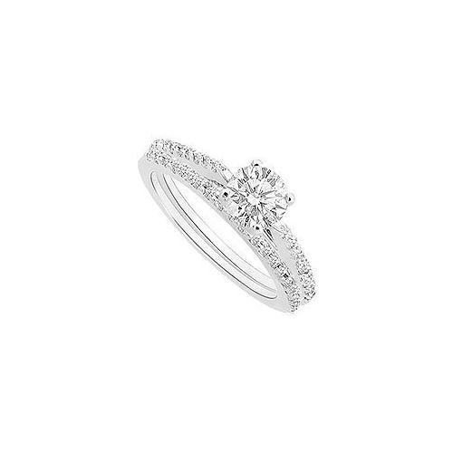 Diamond Engagement Ring with Wedding Band Set : 14K White Gold - 0.75 CT Diamonds-JewelryKorner-com