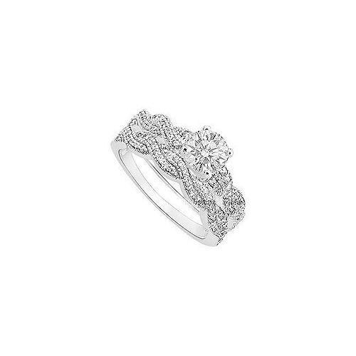 Diamond Engagement Ring with Wedding Band Set : 14K White Gold - 0.80 CT Diamonds-JewelryKorner-com