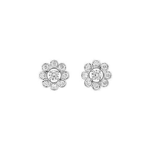 Diamond Flower Earrings : 14K White Gold - 0.75 CT Diamonds-JewelryKorner-com