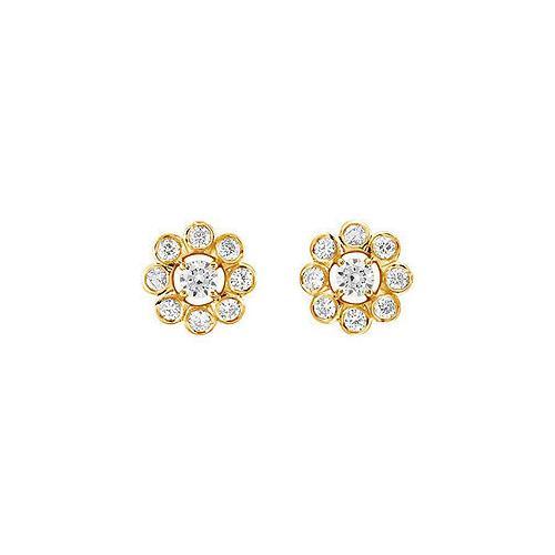 Diamond Flower Earrings : 14K Yellow Gold - 0.75 CT Diamonds-JewelryKorner-com