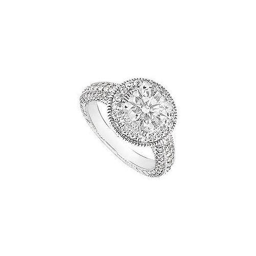 Diamond Halo Engagement Ring : 14K White Gold - 1.30 CT Diamonds-JewelryKorner-com