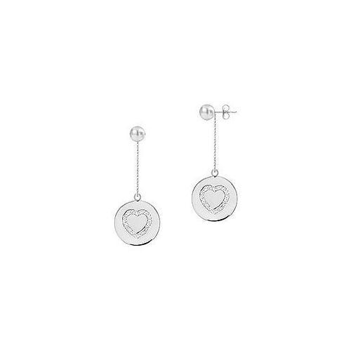 Diamond Heart Disc Earrings : 14K White Gold - 0.33 CT Diamonds-JewelryKorner-com