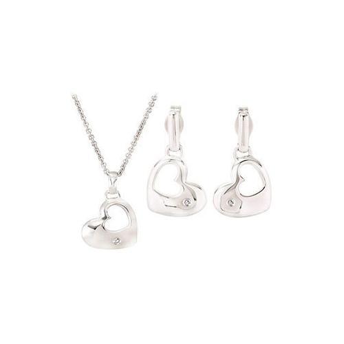 Diamond Heart Necklace and Earrings Set : .925 Sterling Silver - 0.01 ct tw-JewelryKorner-com