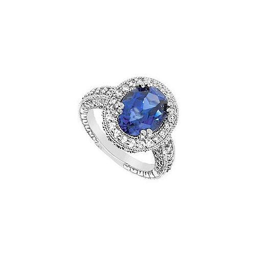 Diffuse Sapphire and Cubic Zirconia Ring : 10K White Gold - 4.50 CT TGW-JewelryKorner-com