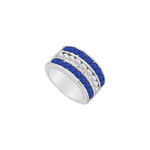 Diffuse Sapphire and Cubic Zirconia Row Ring 10K White Gold 2.50 CT TGW-JewelryKorner-com