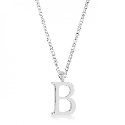 Elaina Rhodium Stainless Steel B Initial Necklace (pack of 1 ea)-JewelryKorner-com