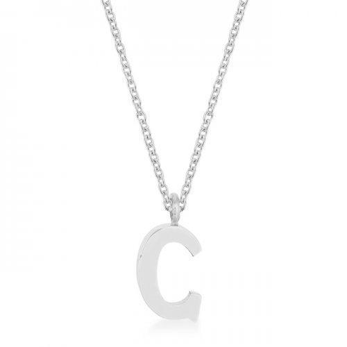 Elaina Rhodium Stainless Steel C Initial Necklace (pack of 1 ea)-JewelryKorner-com