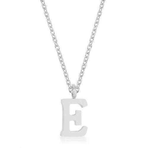 Elaina Rhodium Stainless Steel E Initial Necklace (pack of 1 ea)-JewelryKorner-com