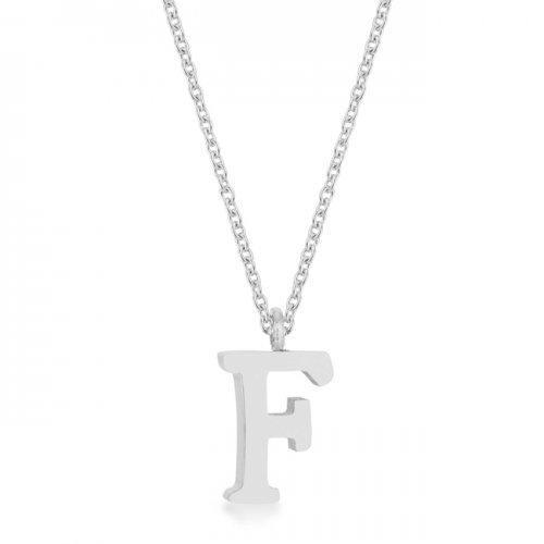 Elaina Rhodium Stainless Steel F Initial Necklace (pack of 1 ea)-JewelryKorner-com