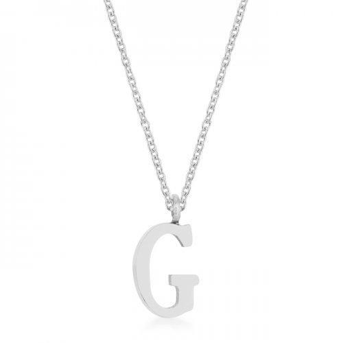 Elaina Rhodium Stainless Steel G Initial Necklace (pack of 1 ea)-JewelryKorner-com