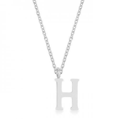 Elaina Rhodium Stainless Steel H Initial Necklace (pack of 1 ea)-JewelryKorner-com