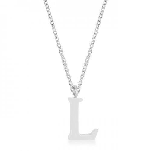 Elaina Rhodium Stainless Steel L Initial Necklace (pack of 1 ea)-JewelryKorner-com