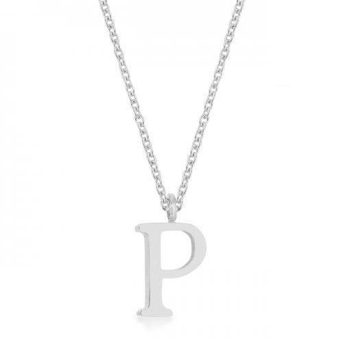 Elaina Rhodium Stainless Steel P Initial Necklace (pack of 1 ea)-JewelryKorner-com