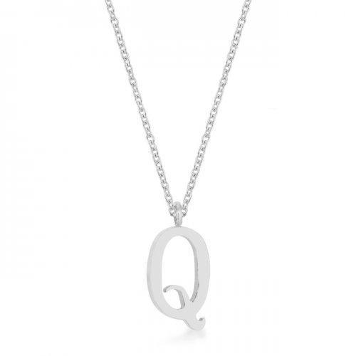 Elaina Rhodium Stainless Steel Q Initial Necklace (pack of 1 ea)-JewelryKorner-com