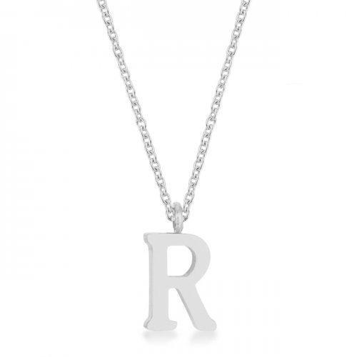 Elaina Rhodium Stainless Steel R Initial Necklace (pack of 1 ea)-JewelryKorner-com