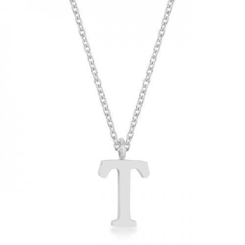 Elaina Rhodium Stainless Steel T Initial Necklace (pack of 1 ea)-JewelryKorner-com