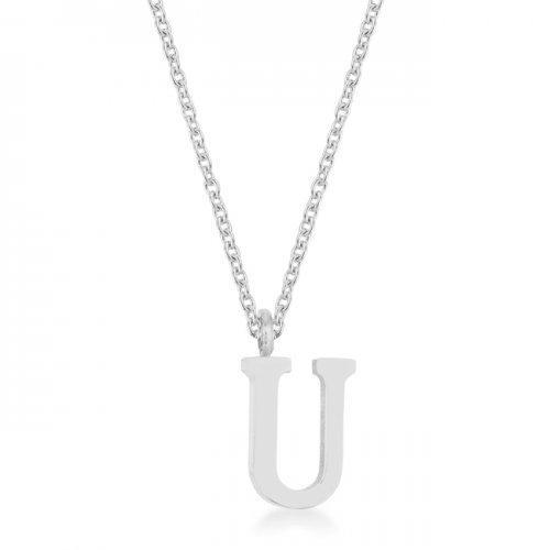 Elaina Rhodium Stainless Steel U Initial Necklace (pack of 1 ea)-JewelryKorner-com