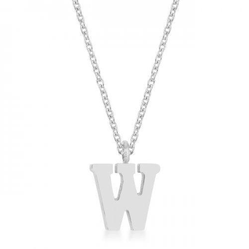 Elaina Rhodium Stainless Steel W Initial Necklace (pack of 1 ea)-JewelryKorner-com