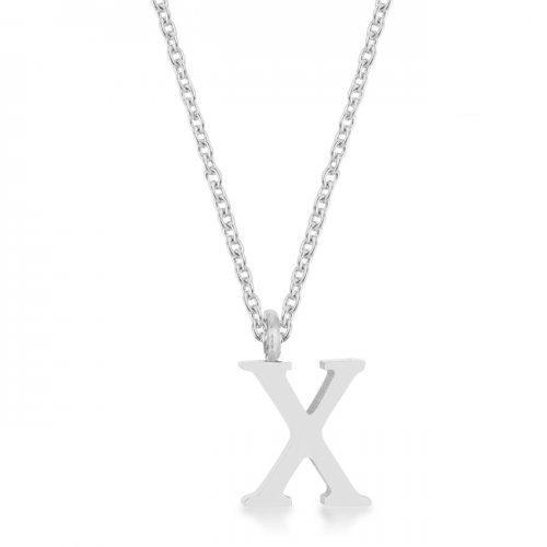 Elaina Rhodium Stainless Steel X Initial Necklace (pack of 1 ea)-JewelryKorner-com