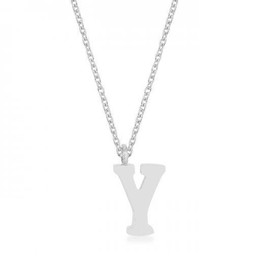 Elaina Rhodium Stainless Steel Y Initial Necklace (pack of 1 ea)-JewelryKorner-com