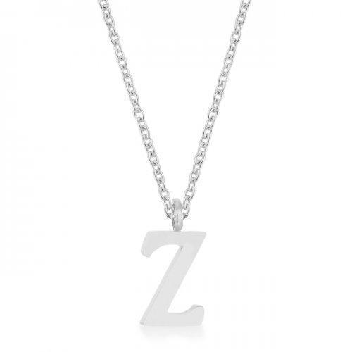 Elaina Rhodium Stainless Steel Z Initial Necklace (pack of 1 ea)-JewelryKorner-com