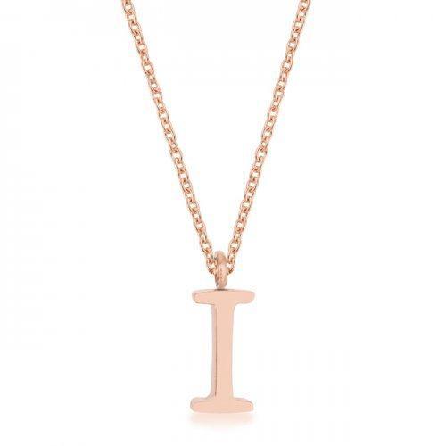 Elaina Rose Gold Stainless Steel I Initial Necklace (pack of 1 ea)-JewelryKorner-com