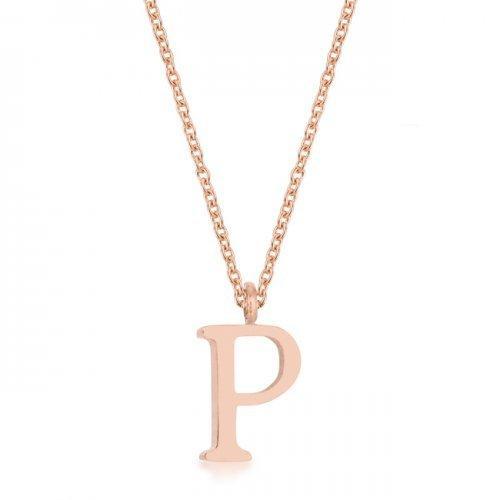 Elaina Rose Gold Stainless Steel P Initial Necklace (pack of 1 ea)-JewelryKorner-com