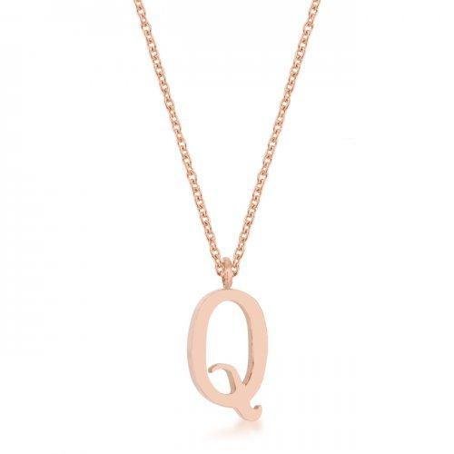 Elaina Rose Gold Stainless Steel Q Initial Necklace (pack of 1 ea)-JewelryKorner-com