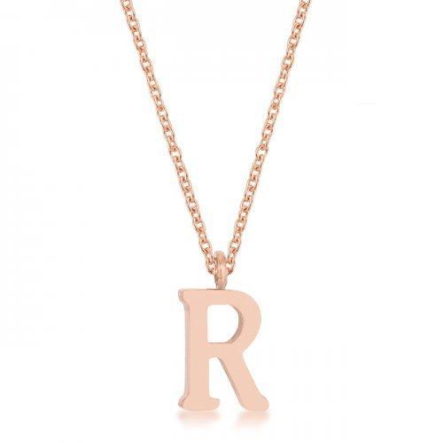 Elaina Rose Gold Stainless Steel R Initial Necklace (pack of 1 ea)-JewelryKorner-com