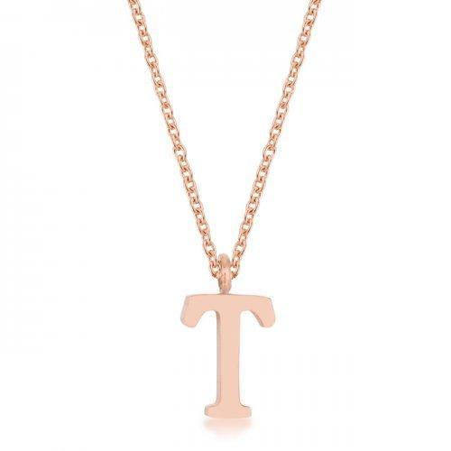 Elaina Rose Gold Stainless Steel T Initial Necklace (pack of 1 ea)-JewelryKorner-com