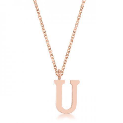 Elaina Rose Gold Stainless Steel U Initial Necklace (pack of 1 ea)-JewelryKorner-com