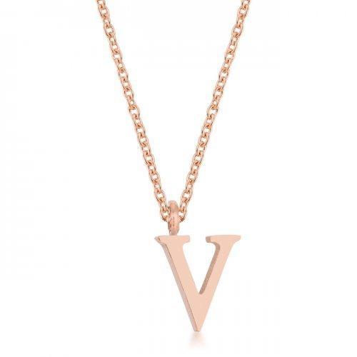 Elaina Rose Gold Stainless Steel V Initial Necklace (pack of 1 ea)-JewelryKorner-com