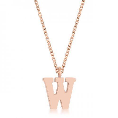 Elaina Rose Gold Stainless Steel W Initial Necklace (pack of 1 ea)-JewelryKorner-com