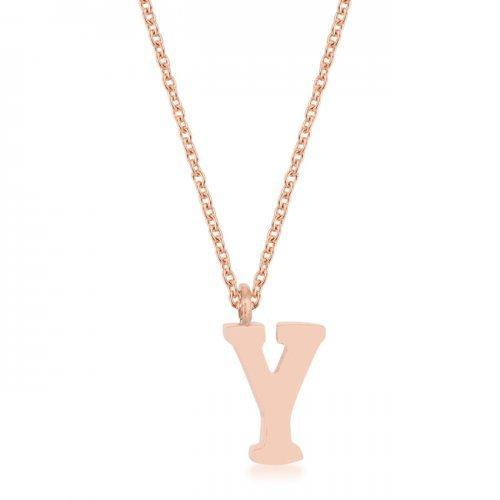 Elaina Rose Gold Stainless Steel Y Initial Necklace (pack of 1 ea)-JewelryKorner-com