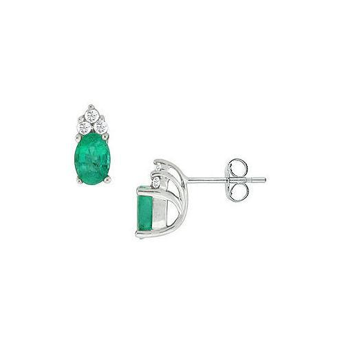 Emerald and Diamond Earrings : 14K White Gold - 0.75 CT TGW-JewelryKorner-com