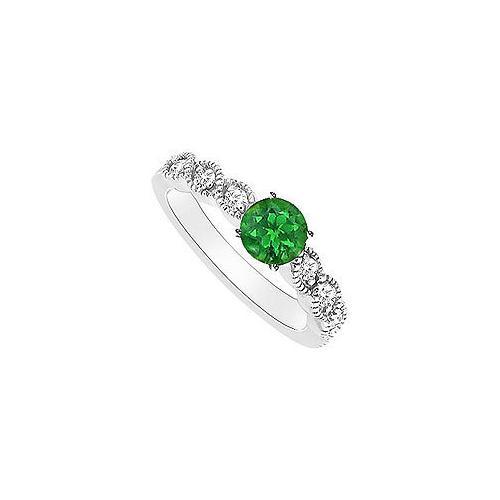 Emerald and Diamond Engagement Ring : 14K White Gold - 0.35 CT TGW-JewelryKorner-com