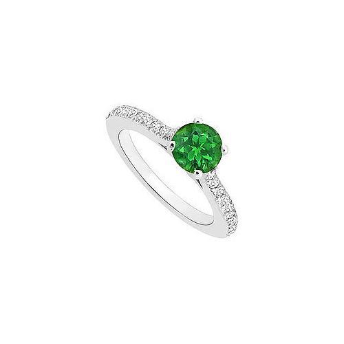 Emerald and Diamond Engagement Ring : 14K White Gold - 0.50 CT TGW-JewelryKorner-com